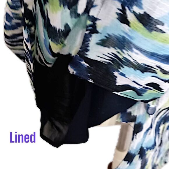 AVENUE Plus Size 2X 18 20 Button Down Blouse Ikat Short Shirred Sleeve Sheer - Picture 8 of 16